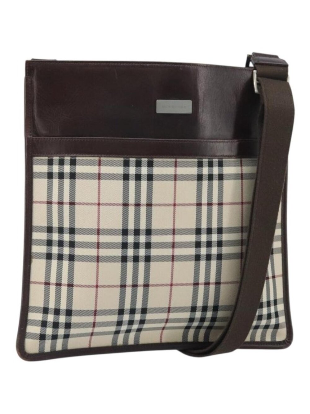 BURBERRY Nova Check Shoulder Bag Canvas Beige Silver